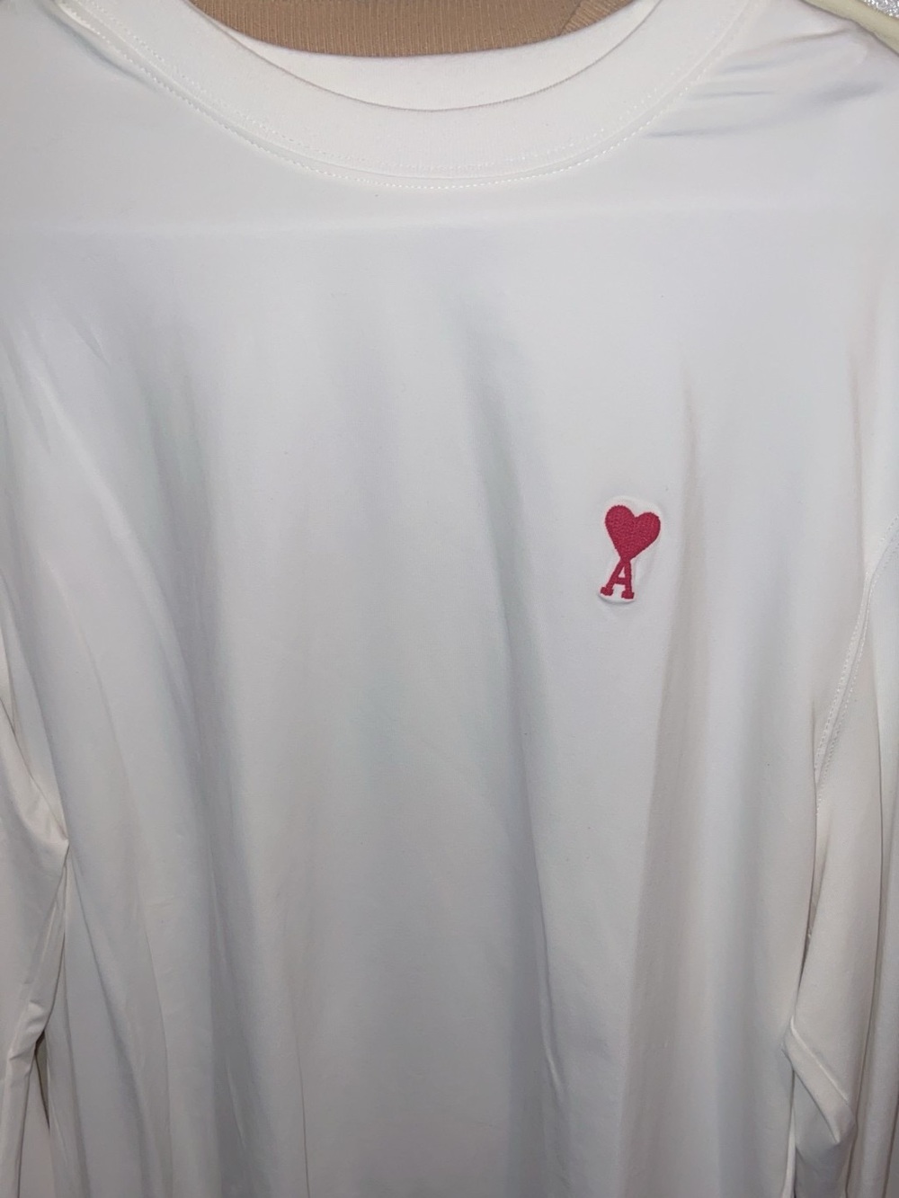 WHITE COTTON LONGSLEEVES T-SHIRT WITH AMI DE COEUR